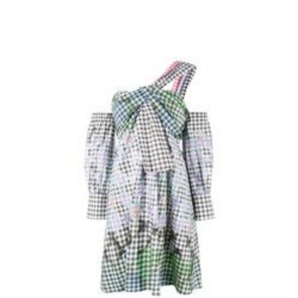 Peter Pilotto Dress Off Shoulder Gingham Abstract Art Up Richard Size 6 NEW - Picture 8 of 8